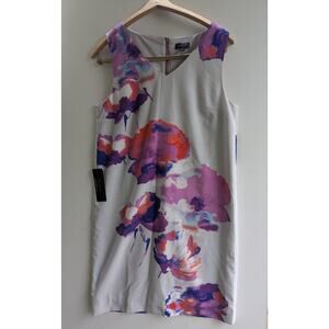 The Limited Sleeveless White SZ M Blue Pink Floral Print Scuba Dress $90 New